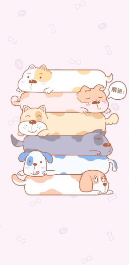 [2436x1125]卡通 狗狗 层叠 解锁 苹果手机动漫壁纸图片