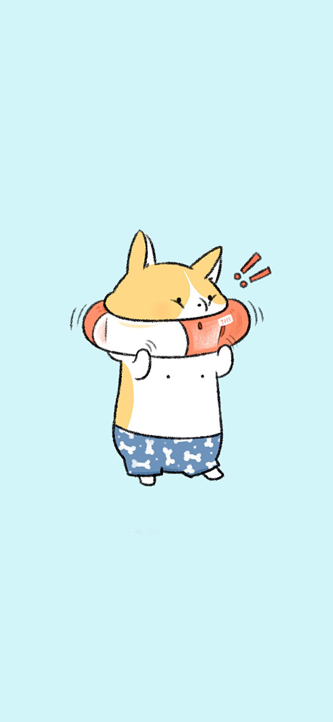 [2436×1125]卡通 狗狗 泳圈 卡住 苹果手机动漫壁纸图片