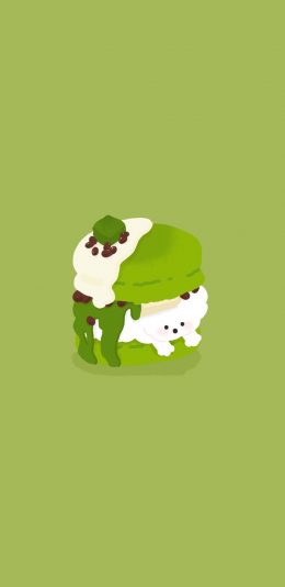 [2436x1125]卡通 狗狗 蛋糕 抹茶 绿色 苹果手机动漫壁纸图片