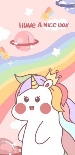[2436x1125]卡通 独角兽 have a nice day 苹果手机动漫壁纸图片