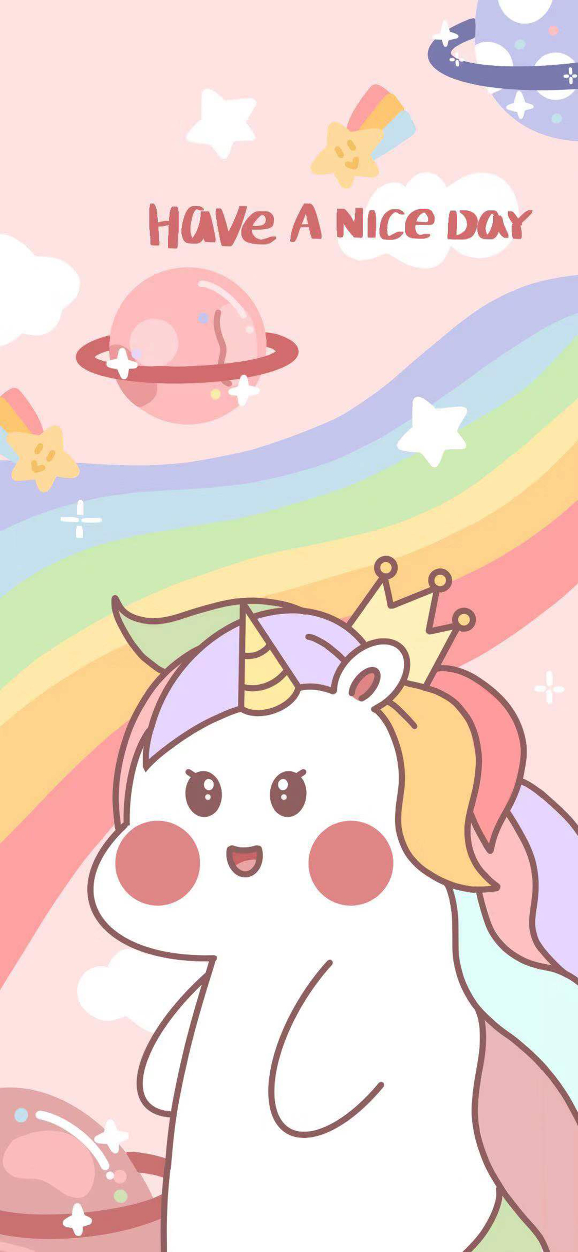 [2436×1125]卡通 独角兽 have a nice day 苹果手机动漫壁纸图片