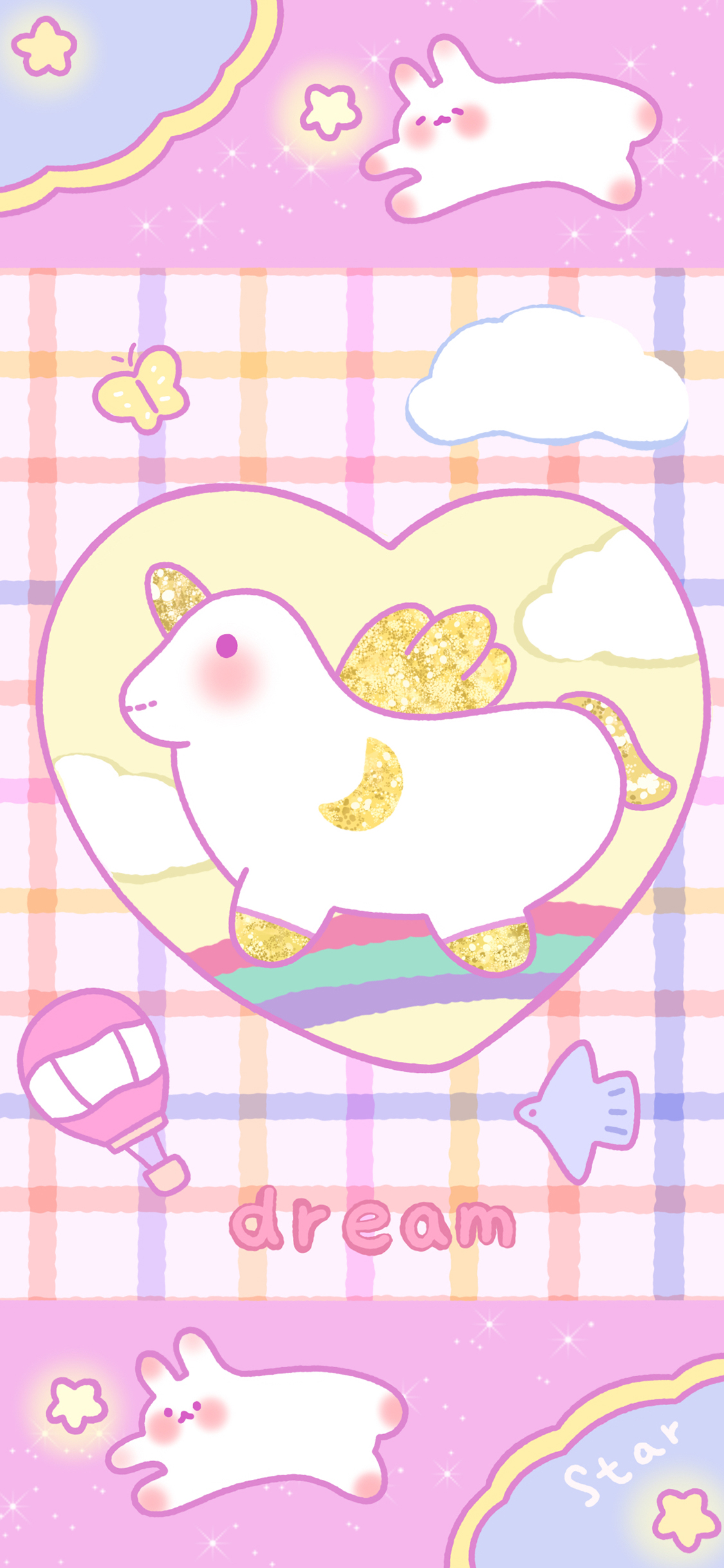 [2436×1125]卡通 独角兽 粉色 少女心 苹果手机动漫壁纸图片