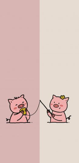 [2436x1125]卡通 猪 对话框 可爱 情侣 苹果手机动漫壁纸图片