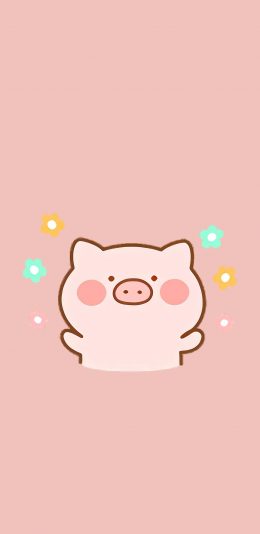 [2436x1125]卡通 猪 粉 小花花 苹果手机动漫壁纸图片