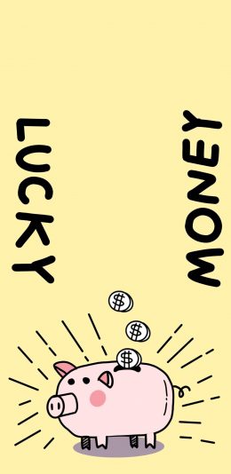 [2436x1125]卡通 猪猪 lucky money 苹果手机动漫壁纸图片
