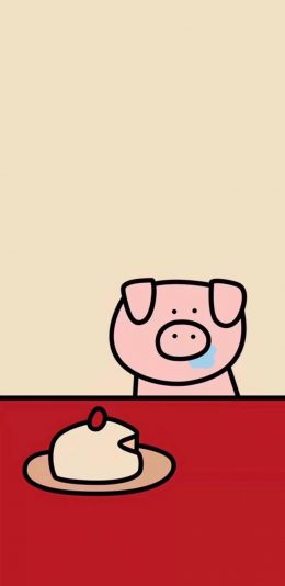 [2436x1125]卡通 猪猪 口水 蛋糕 苹果手机动漫壁纸图片
