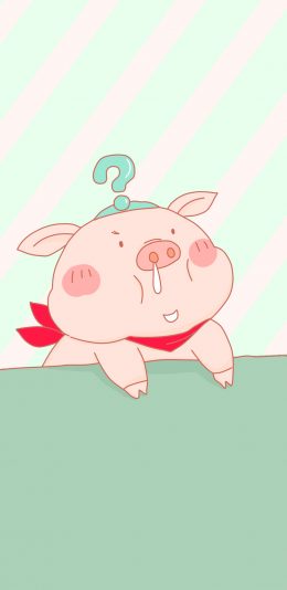 [2436x1125]卡通 猪猪 呆萌 问号 苹果手机动漫壁纸图片
