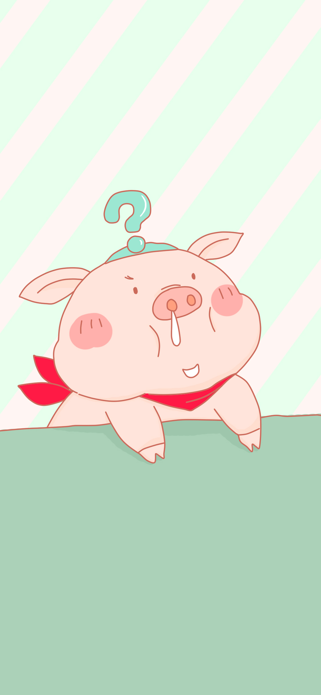 [2436×1125]卡通 猪猪 呆萌 问号 苹果手机动漫壁纸图片