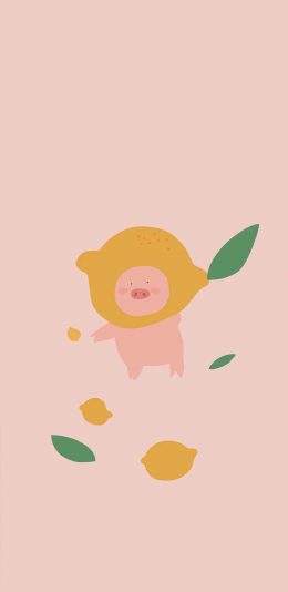 [2436x1125]卡通 猪猪 柠檬 纯色背景 苹果手机动漫壁纸图片