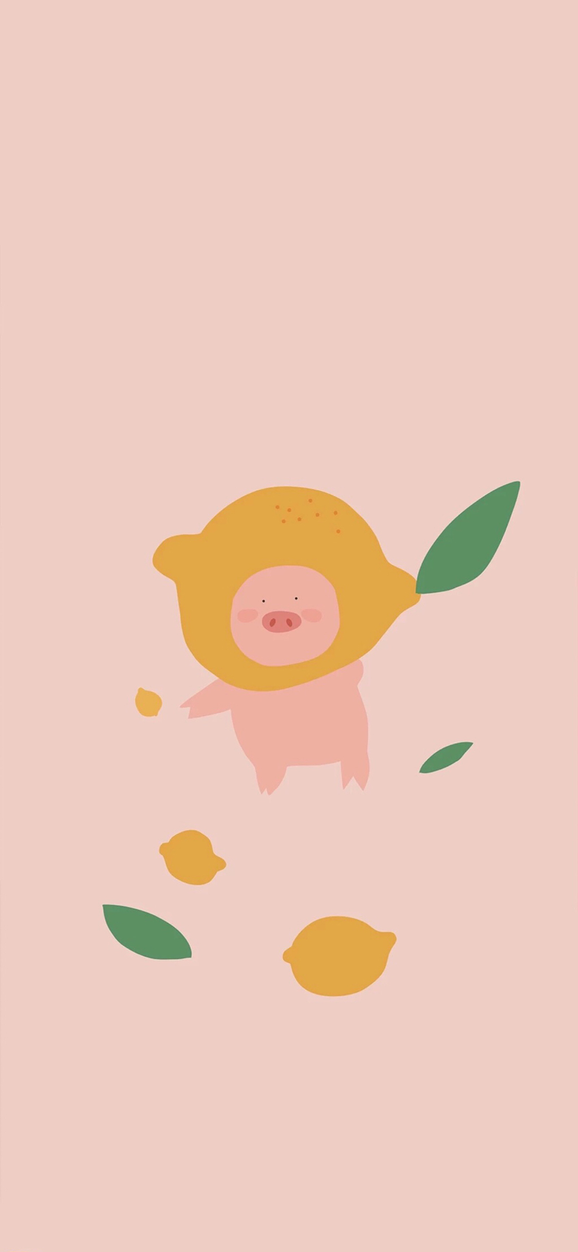 [2436×1125]卡通 猪猪 柠檬 纯色背景 苹果手机动漫壁纸图片