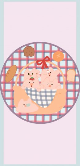 [2436x1125]卡通 猪猪 格子 面包 （取自微博：请你吃番茄呀） 苹果手机动漫壁纸图片
