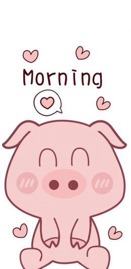 [2436x1125]卡通 猪猪 粉色 morning 苹果手机动漫壁纸图片