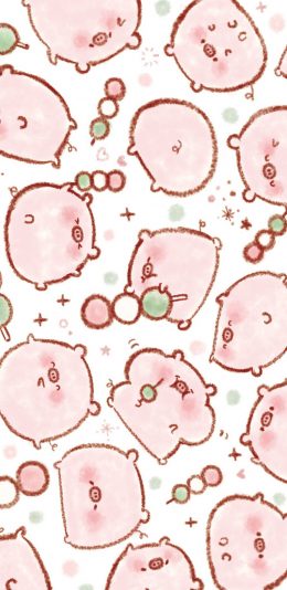 [2436x1125]卡通 猪猪 粉色 平铺 苹果手机动漫壁纸图片