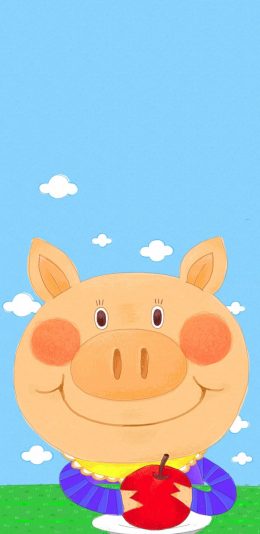[2436x1125]卡通 猪猪 苹果 可爱 苹果手机动漫壁纸图片