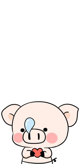 [2436x1125]卡通 猪猪 鼻涕泡 爱心 苹果手机动漫壁纸图片