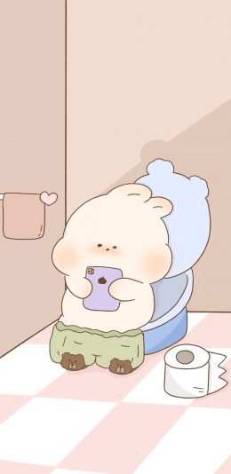 [2436x1125]卡通 猪猪兔 兔子 上厕所（取自微博：寄喜饼给你喔） 苹果手机动漫壁纸图片