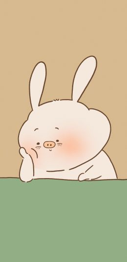 [2436x1125]卡通 猪猪兔 思考 可爱（取自微博：寄喜饼给你喔） 苹果手机动漫壁纸图片