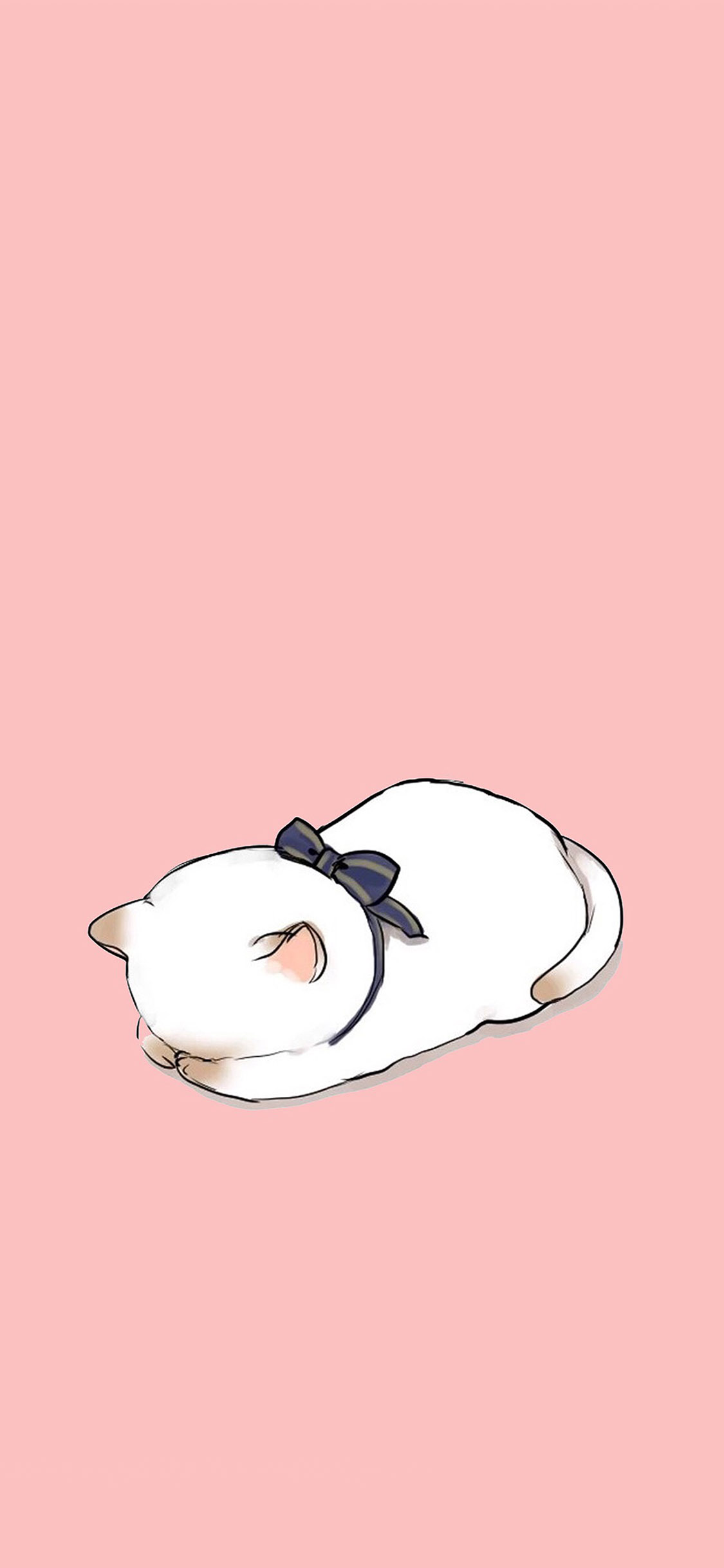 [2436×1125]卡通 猫 趴 粉蝴蝶结 苹果手机动漫壁纸图片