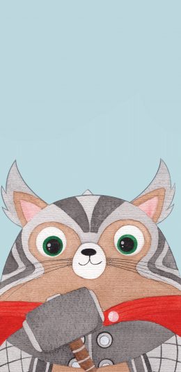 [2436x1125]卡通 猫咪 cos雷神 漫威英雄 苹果手机动漫壁纸图片