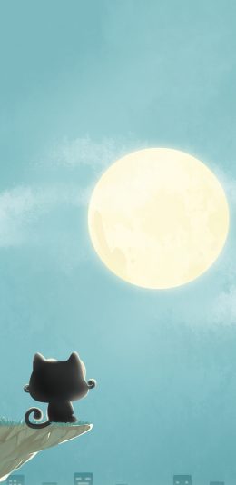 [2436x1125]卡通 猫咪 up喵 月亮 苹果手机动漫壁纸图片