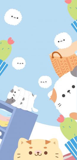 [2436x1125]卡通 猫咪 可爱 苹果手机动漫壁纸图片