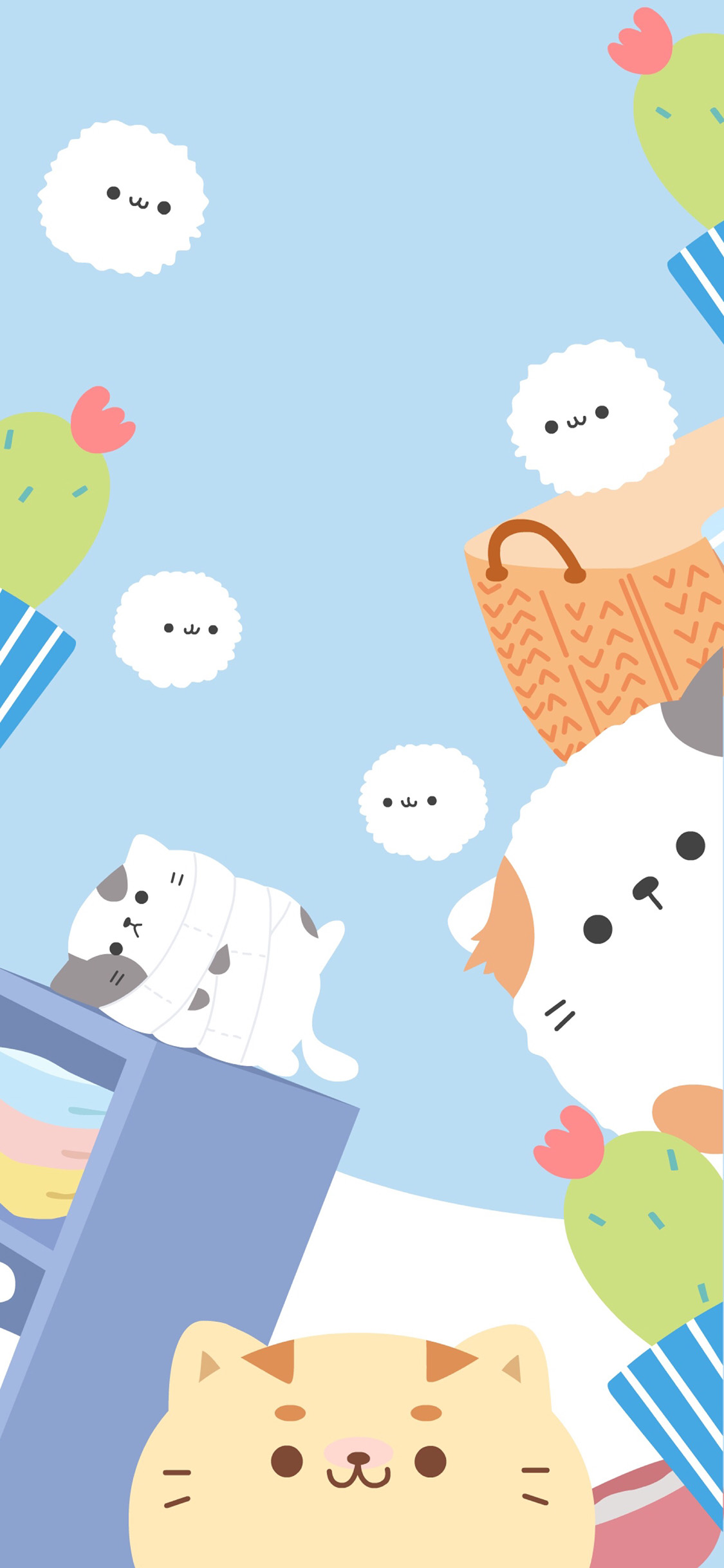 [2436×1125]卡通 猫咪 可爱 苹果手机动漫壁纸图片