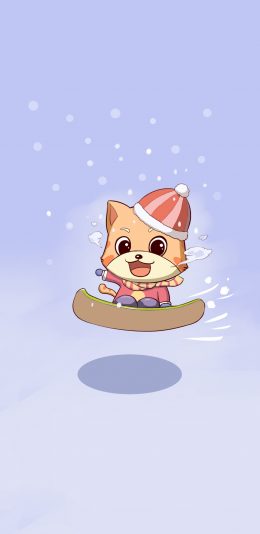 [2436x1125]卡通 猫咪 唐小猫 滑雪 苹果手机动漫壁纸图片