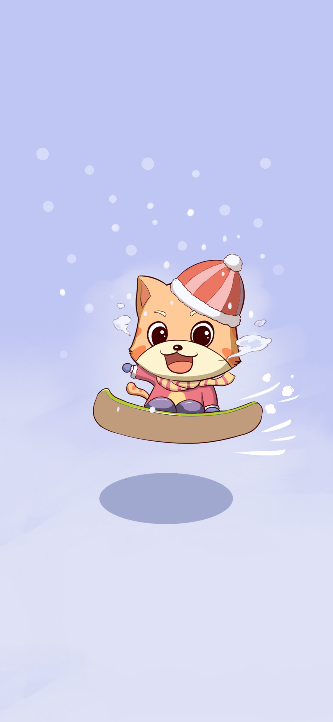 [2436×1125]卡通 猫咪 唐小猫 滑雪 苹果手机动漫壁纸图片