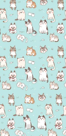 [2436x1125]卡通 猫咪 密集 平铺 苹果手机动漫壁纸图片