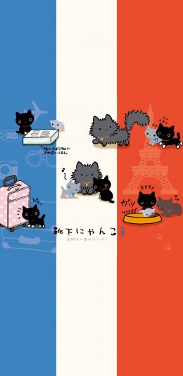 [2436x1125]卡通 猫咪 插画 可爱 苹果手机动漫壁纸图片