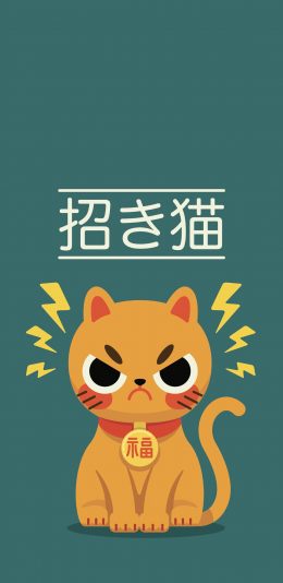 [2436x1125]卡通 猫咪 日系 招财猫 苹果手机动漫壁纸图片