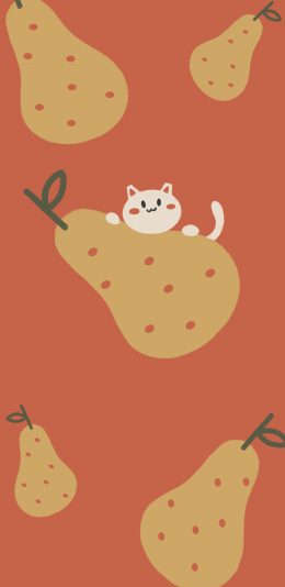 [2436x1125]卡通 猫咪 梨子 平铺 梨猫 苹果手机动漫壁纸图片