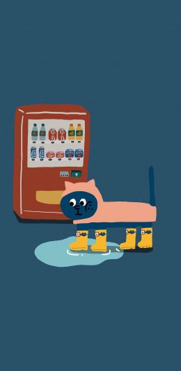 [2436x1125]卡通 猫咪 水鞋 自动贩卖机 苹果手机动漫壁纸图片