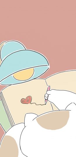 [2436x1125]卡通 猫咪 画心 台灯 苹果手机动漫壁纸图片