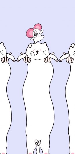 [2436x1125]卡通 猫咪 跳舞 软体动物 苹果手机动漫壁纸图片