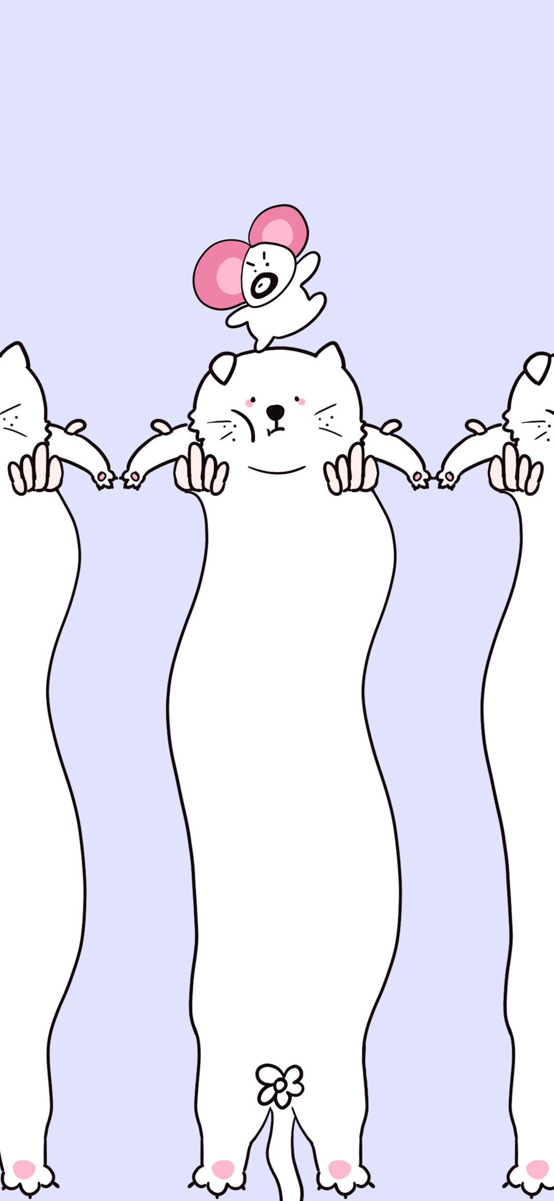 [2436×1125]卡通 猫咪 跳舞 软体动物 苹果手机动漫壁纸图片