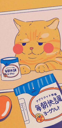 [2436x1125]卡通 猫咪 零食 可爱 苹果手机动漫壁纸图片