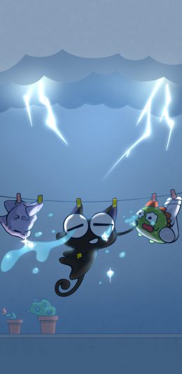 [2436x1125]卡通 猫咪 黑猫 up喵 苹果手机动漫壁纸图片