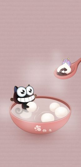 [2436x1125]卡通 猫咪 黑猫 up喵 汤圆 苹果手机动漫壁纸图片