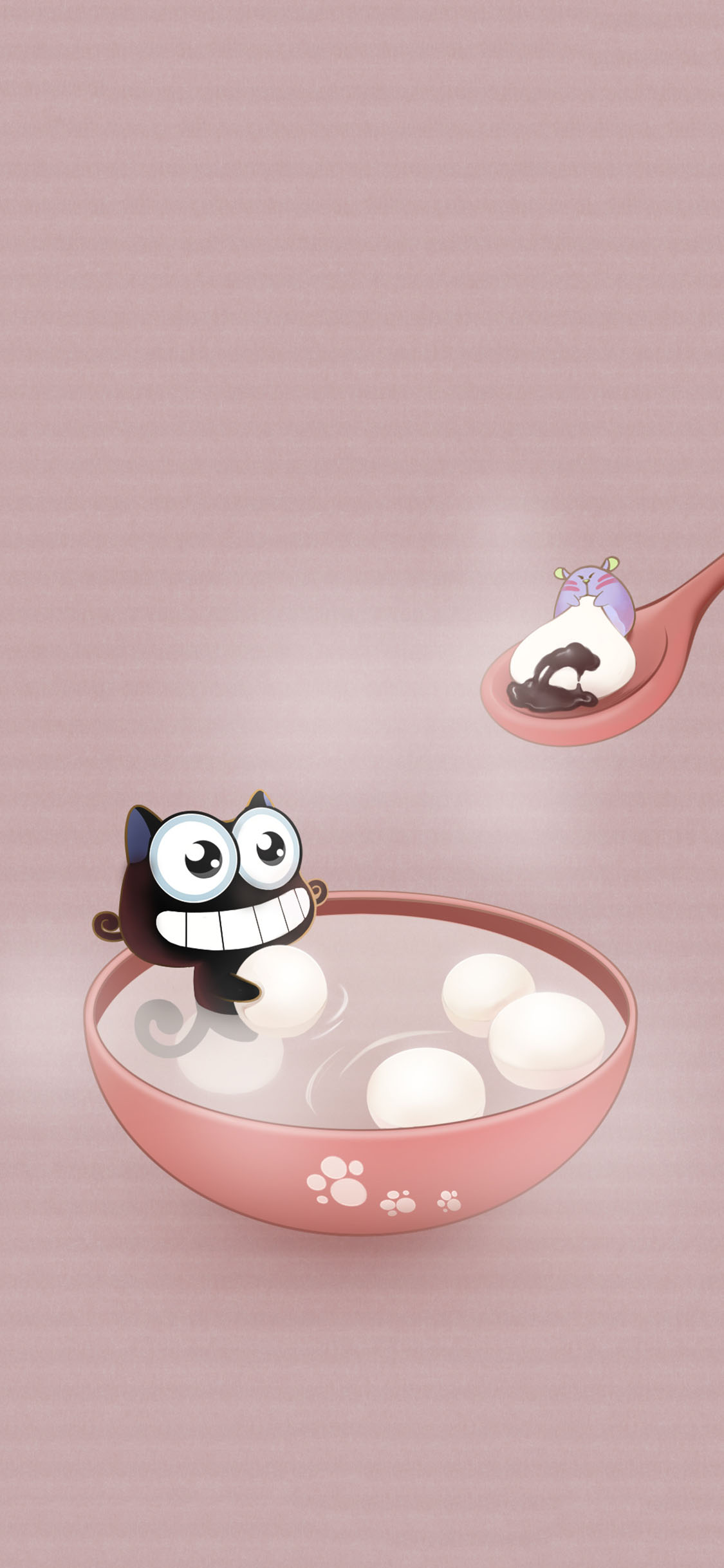 [2436×1125]卡通 猫咪 黑猫 up喵 汤圆 苹果手机动漫壁纸图片