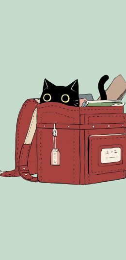 [2436x1125]卡通 猫咪 黑猫 书包 苹果手机动漫壁纸图片