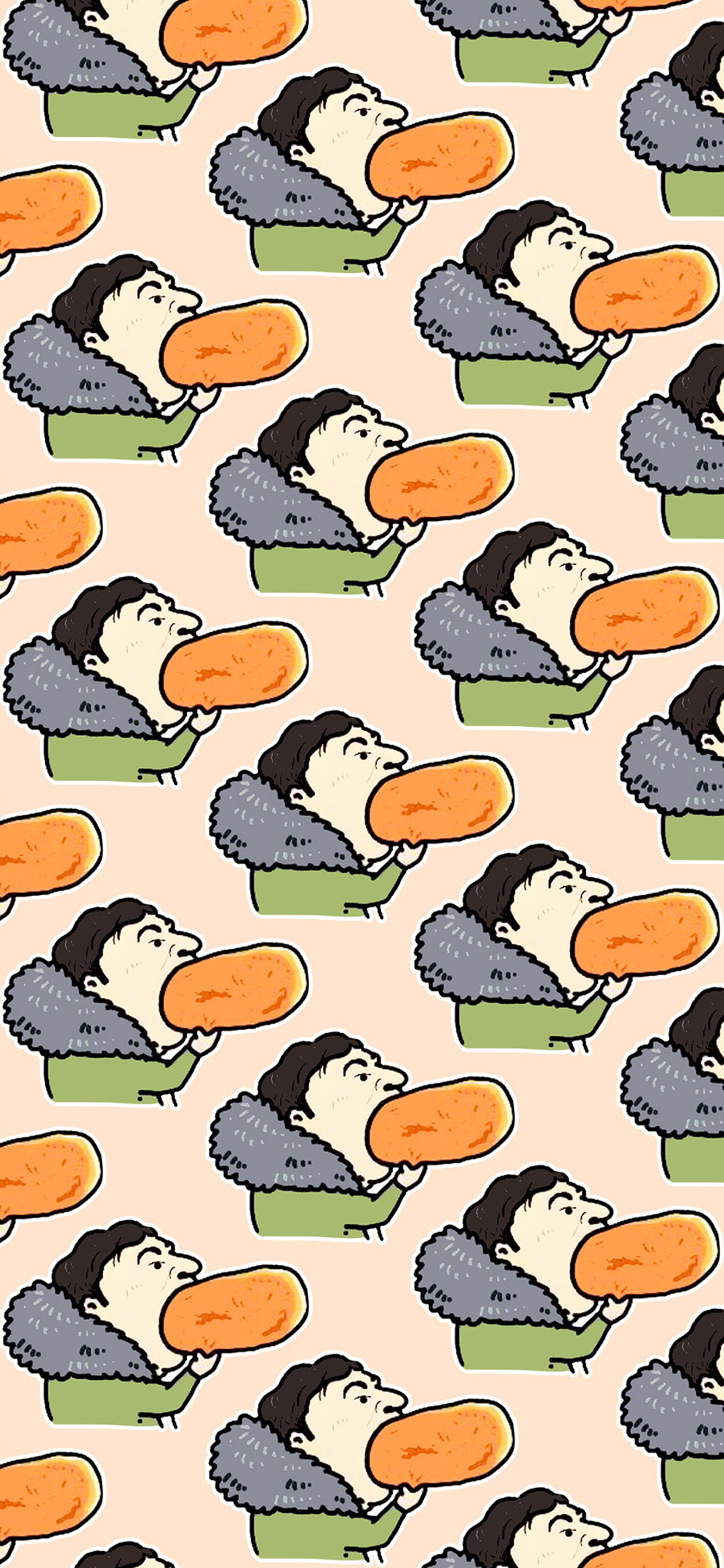 [2436×1125]卡通 王思聪 吃热狗 平铺 苹果手机动漫壁纸图片