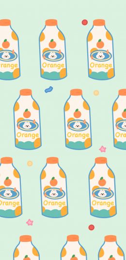 [2436x1125]卡通 瓶子 橙汁 orange 兔子（取自微博：请你吃番茄呀） 苹果手机动漫壁纸图片