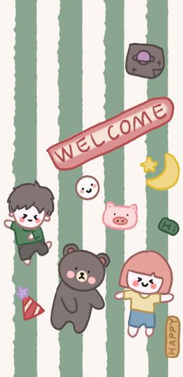 [2436x1125]卡通 男孩 女孩 小熊 萌物 苹果手机动漫壁纸图片