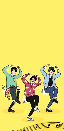 [2436x1125]卡通 男孩 跳舞 乐谱 苹果手机动漫壁纸图片