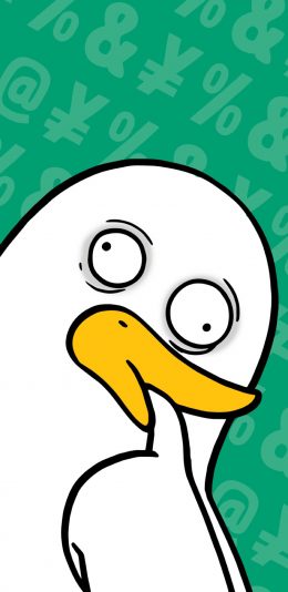 [2436x1125]卡通 白鸽 呆萌 绿色背景 苹果手机动漫壁纸图片