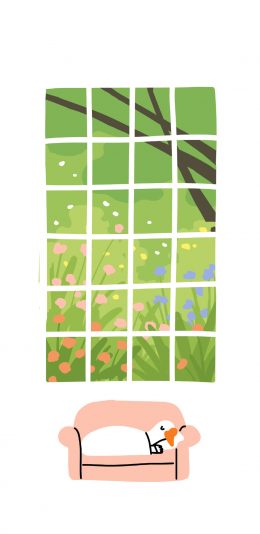 [2436x1125]卡通 白鹅 沙发 风景 苹果手机动漫壁纸图片