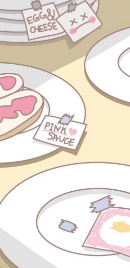 [2436x1125]卡通 盘子 面包 pink savce 苹果手机动漫壁纸图片