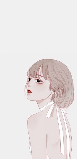 [2436x1125]卡通 短发 女孩 侧面 苹果手机动漫壁纸图片