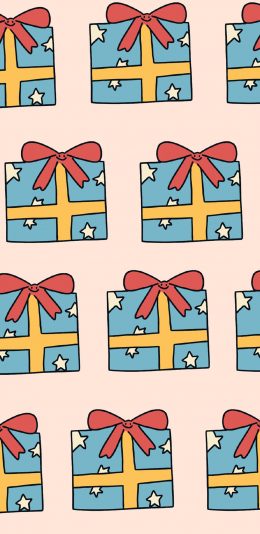 [2436x1125]卡通 礼物 平铺 蝴蝶结 苹果手机动漫壁纸图片